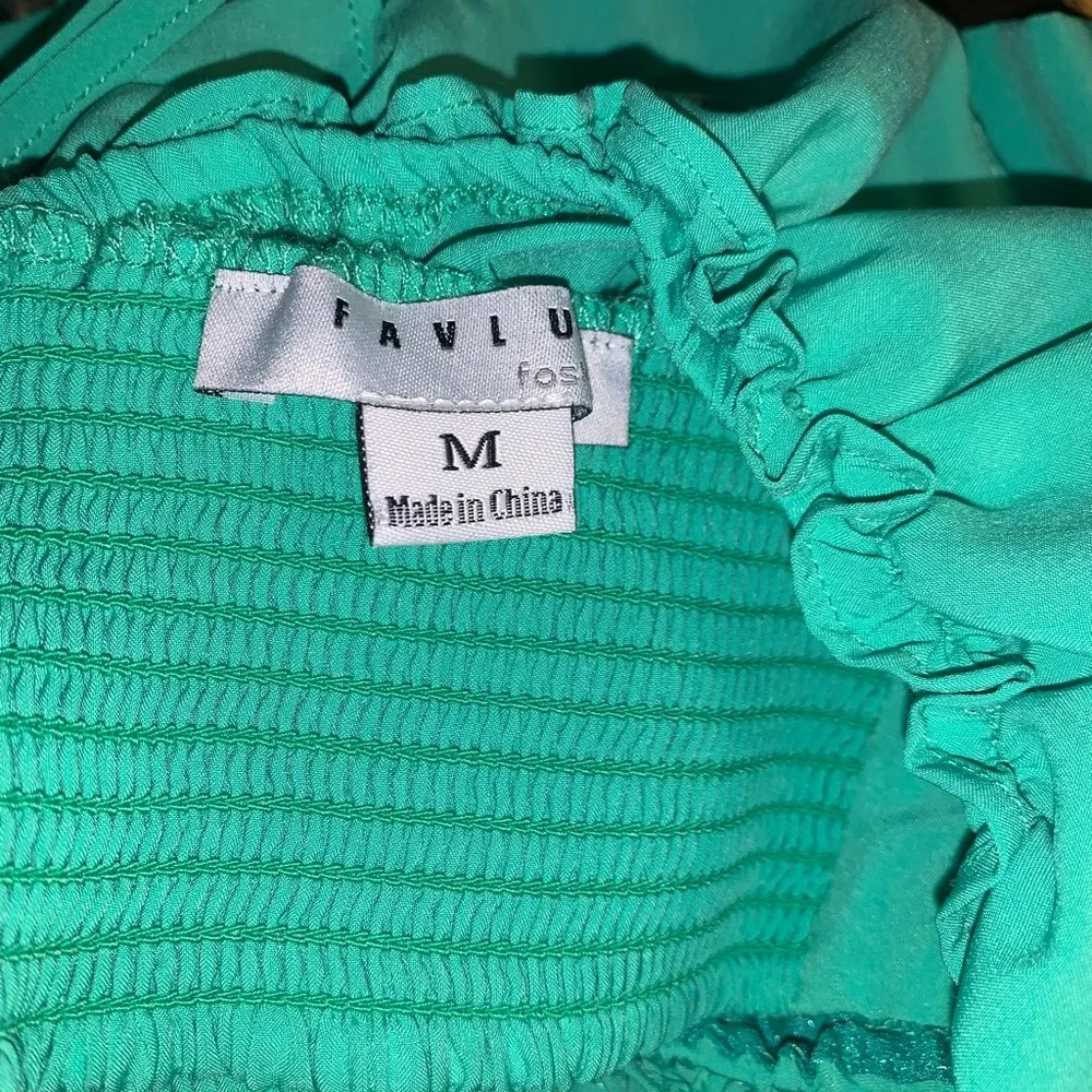 Aqua Ruffle Off-Shoulder Top - Picture 3 of 3